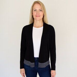EILEEN FISHER Metallic Hem Open Front Jacket S/P | Lightweight Black Cardigan